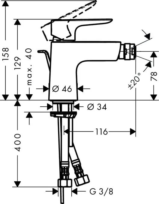 Baterie bideu Hansgrohe Talis E cu ventil, crom - 71720000