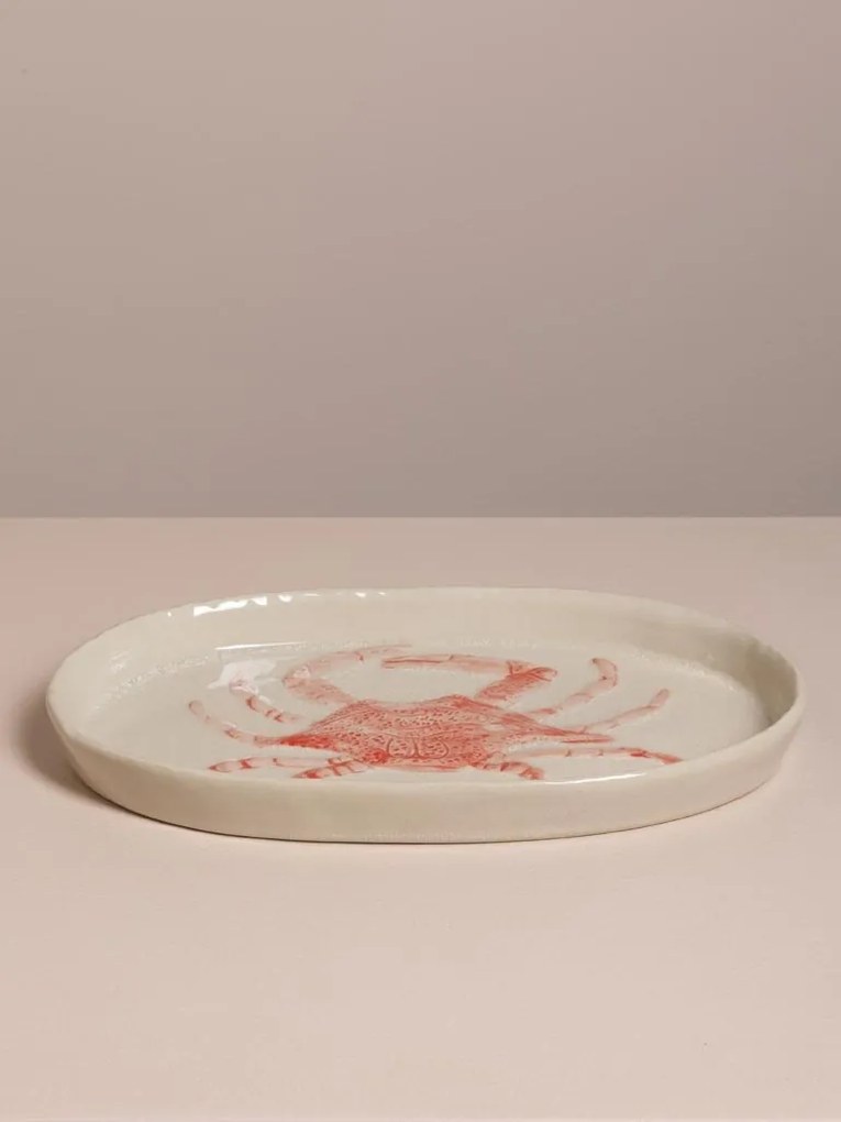 Platou oval din ceramică cu crab roșu, 29×18 cm