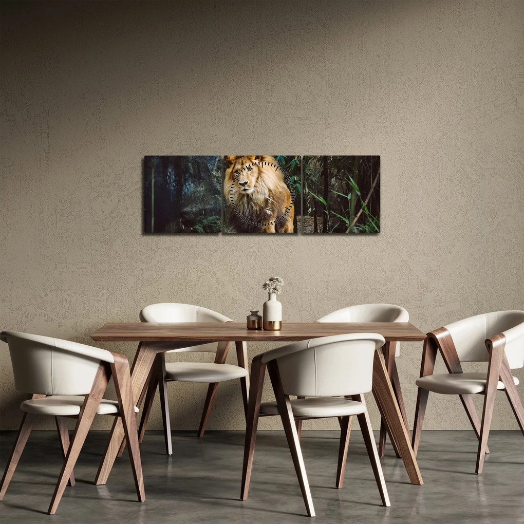 Tablou cu leu în natură (cu ceas) (90x30 cm)