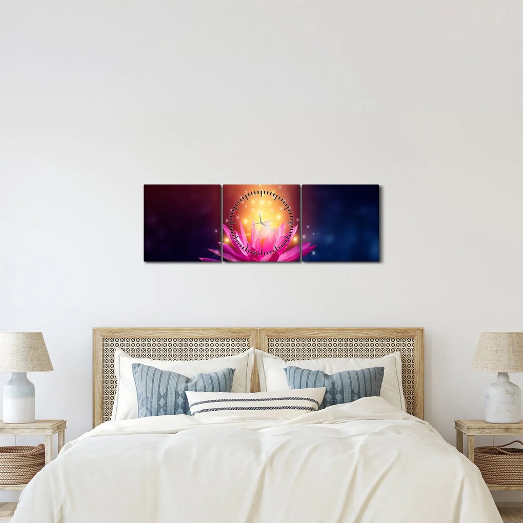 Tablou cu lotus pe apă (cu ceas) (90x30 cm)