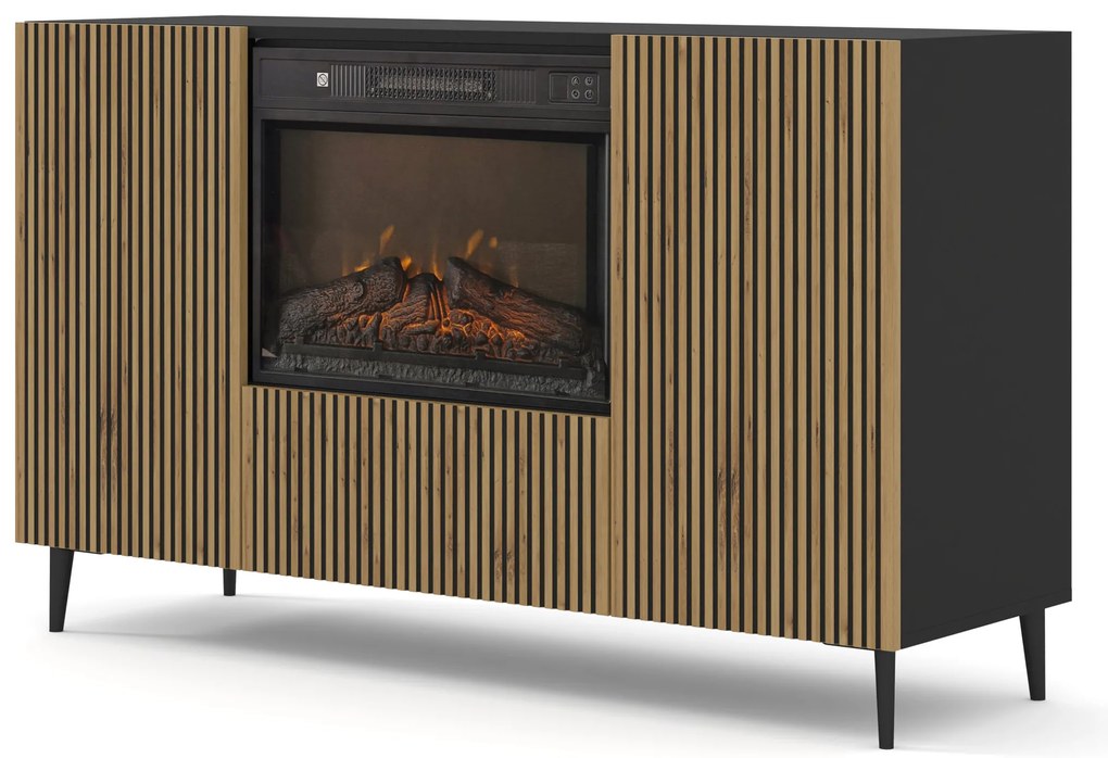 Dulap cu bioșemineu electric F 2D1K Rowanna (Stejar artisan + Negru). 1125063