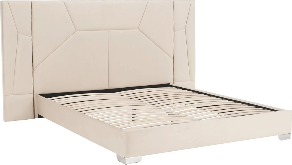 Pat cu somieră şi iluminare LED, 160x200, ţesătură Velvet bej, ALTESA