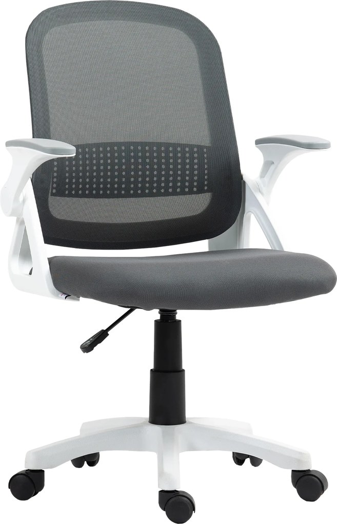 HOMCOM Scaun mesh respirabil, scaun rotativ ergonomic cu brațe rabatabile și suport lombar, gri | Aosom Romania