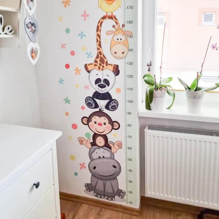 INSPIO Autocolant pentru perete - Metru de măsurare a înălțimii copiilor cu animale fericite (180 cm)