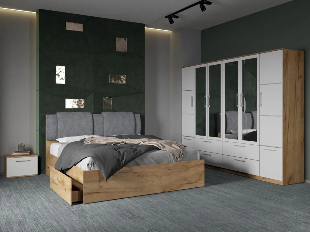 Set mobila dormitor 4 piese Alb/Stejar Adapto C20