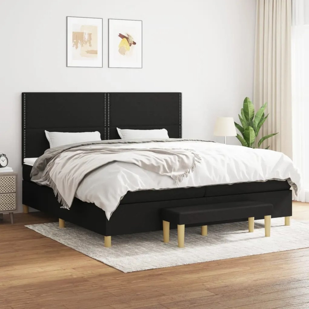 vidaXL Pat box spring cu saltea, negru, 200x200 cm, textil