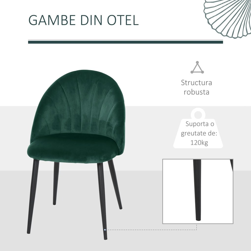 HOMCOM Set de 2 Scaune Căptușite fără Cotiere, Scaune pentru Sufrageri sau Bucatarie, 50x54x80 cm, Verde | Aosom Romania