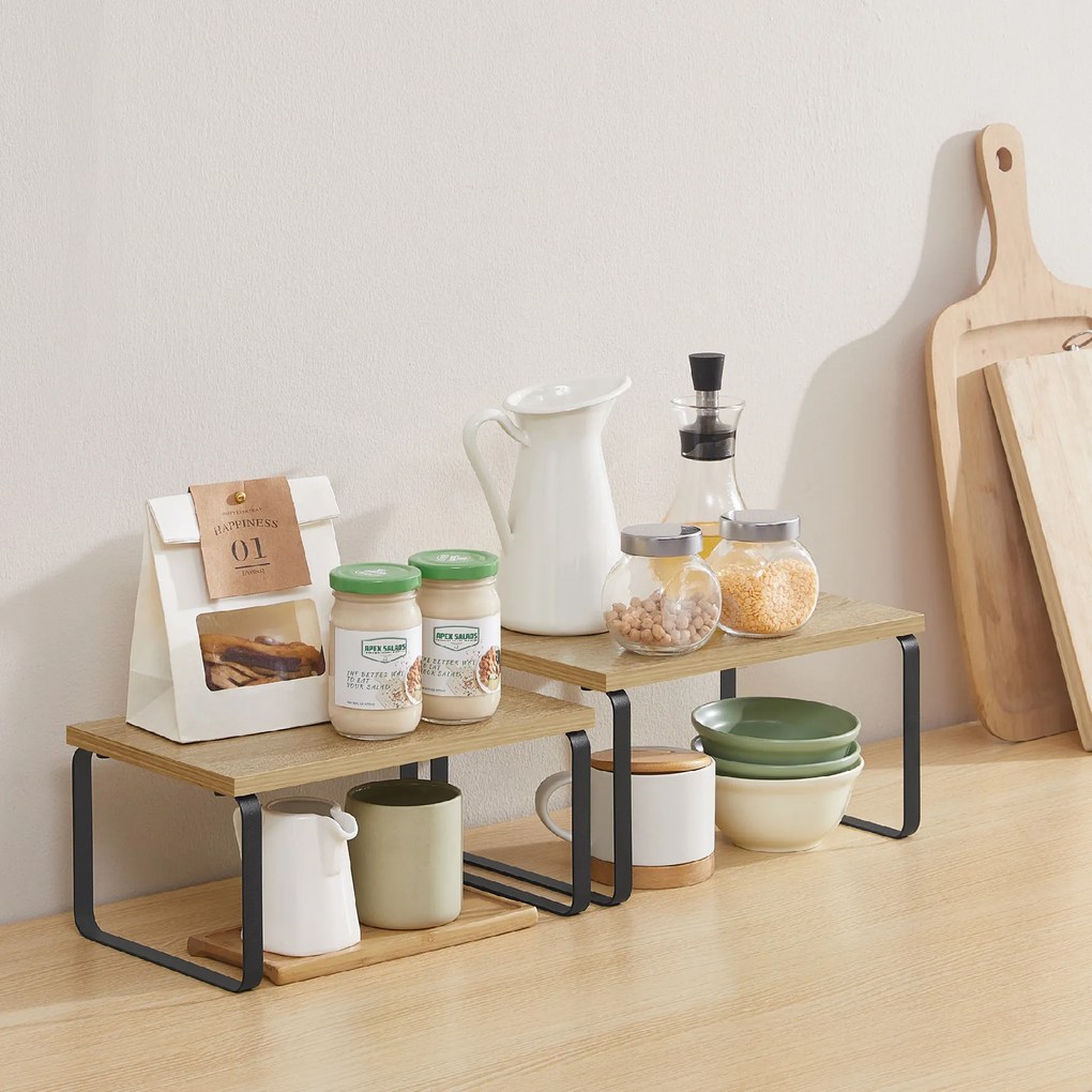 Set 2 rafturi de bucatarie MARZO, stejar artisan/negru