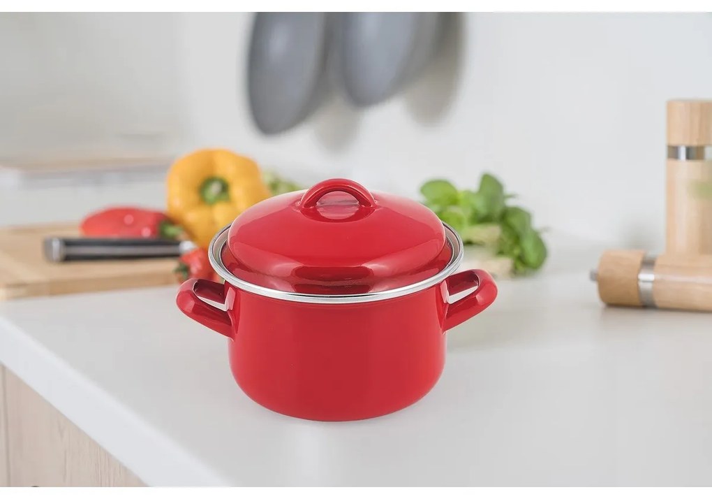 Oală emailată cu capac Banquet Milton roșu, 12 cm, 0,78 l, 12 cm