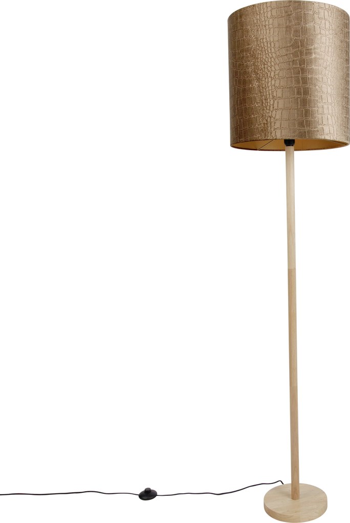 Lampă de podea din lemn cu abajur de catifea cu design crocodil 40cm - Mels