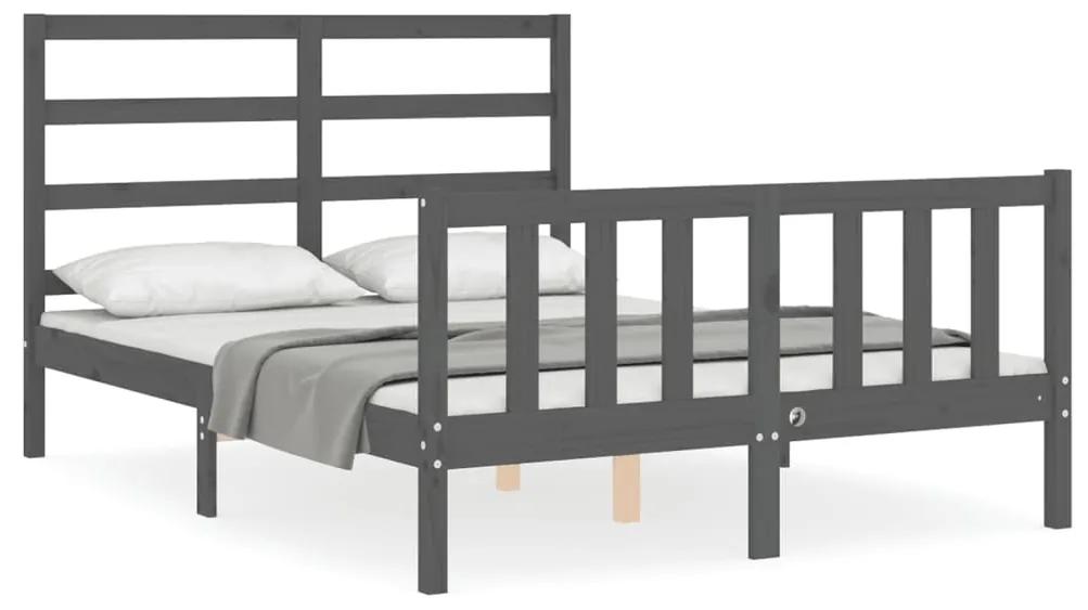 3191883 vidaXL Cadru de pat cu tăblie, dublu, gri, lemn masiv
