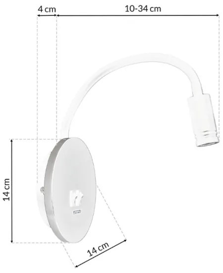 Lampă de perete LED flexibilă BASE cu USB, LED/8W+LED/2W/230V, alb/argintiu