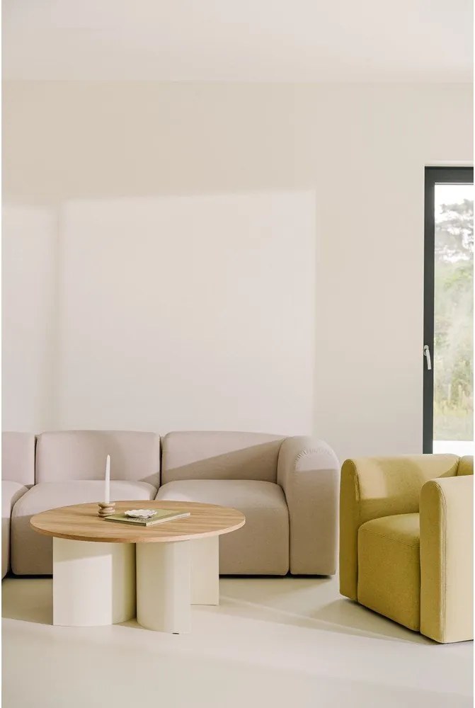 Măsuță de cafea crem/în culoare naturală rotundă cu blat cu aspect de lemn de frasin ø 95 cm Gavo – noo.ma