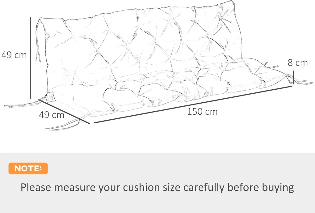 Perna Outsunny pentru grădină în Stil Modern Capitonat pentru Scaune Exterioare cu 6 Șireturi, Pernă din Bumbac și Poliester, 150x98x8 cm, Albastru Închis | Aosom Romania