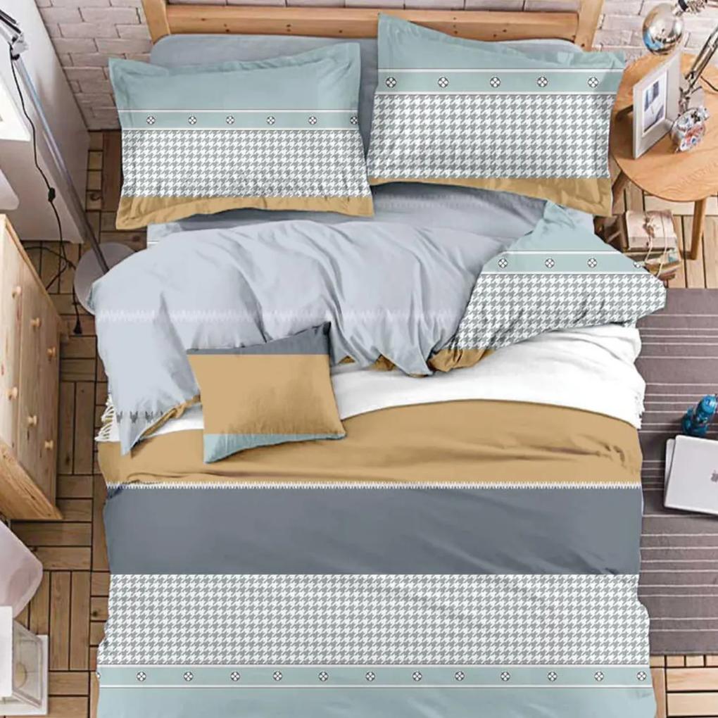 Lenjerie de pat cu 2 fete, policoton, pat 2 persoane, 4 piese, multicolor, R4-531