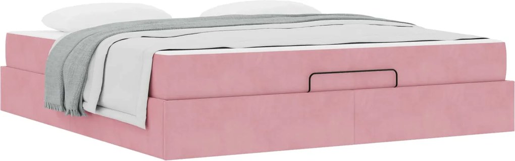 vidaXL Cadru de pat cu saltea cu saltea 2 pcs Roz Catifea