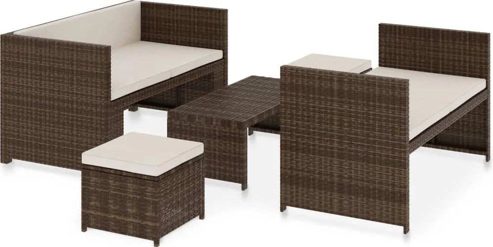 vidaXL Set mobilier de grădină cu perne, 5 piese, maro, poliratan