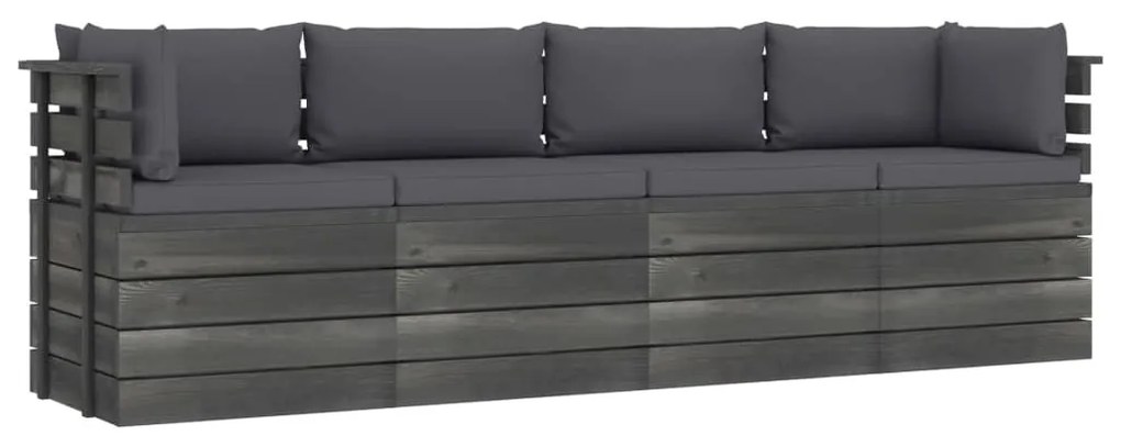 3061743 vidaXL Canapea grădină din paleți, 4 locuri, cu perne, lemn masiv pin
