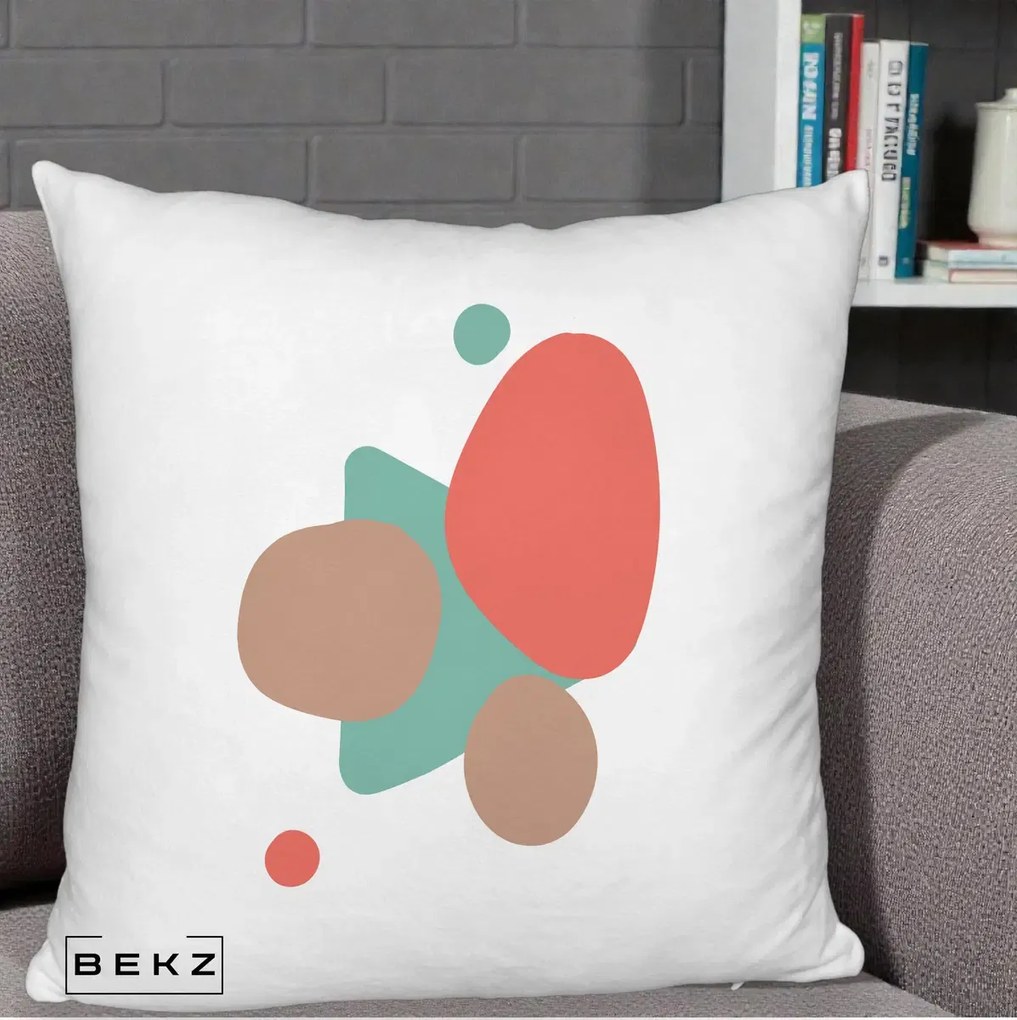 Perna Decorativa Abstract Forme Coral Turcoaz, 40x40 cm, Alb Pufos, Husa Detasabila, Perna Inclusa, BEKZ®