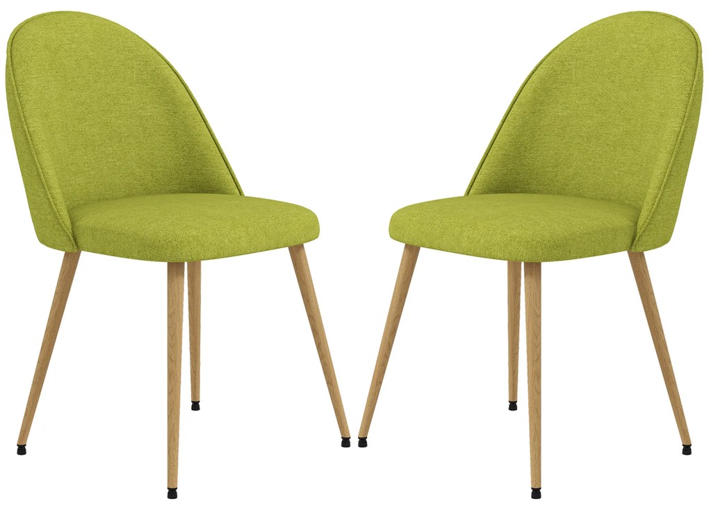 HOMCOM Set de 2 Scaune de Comedor Scaune de Bucătărie Căptușite cu Material din Lino cu Picioare din Oțel Suport 120 kg 50x52x83 cm Verde | Aosom Romania
