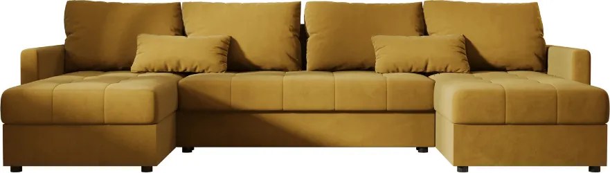 Set de canapea extensibila in forma de U VENORIA 285x146 cm, mustar + 2 perne CADOU