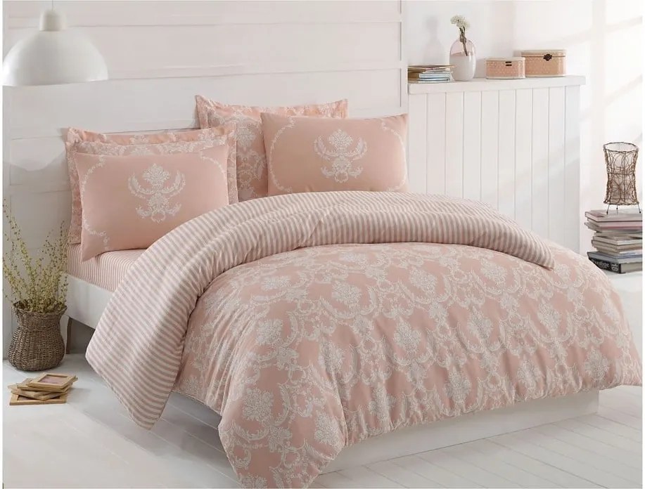 Lenjerie de pat cu cearșaf Pure Pink, 200 x 220 cm