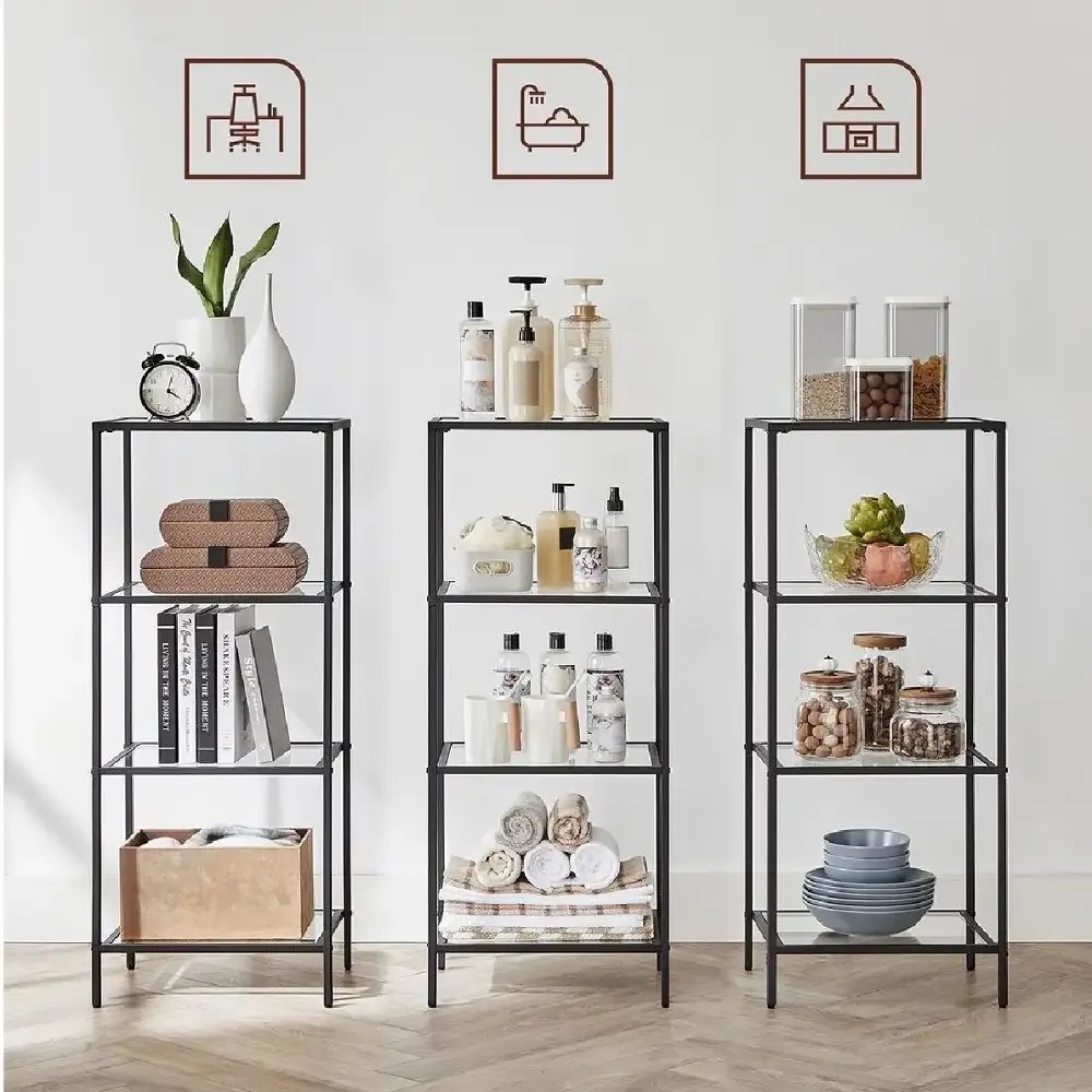 Biblioteca din metal  si sticla,metal culare negru 95x40x30 cm