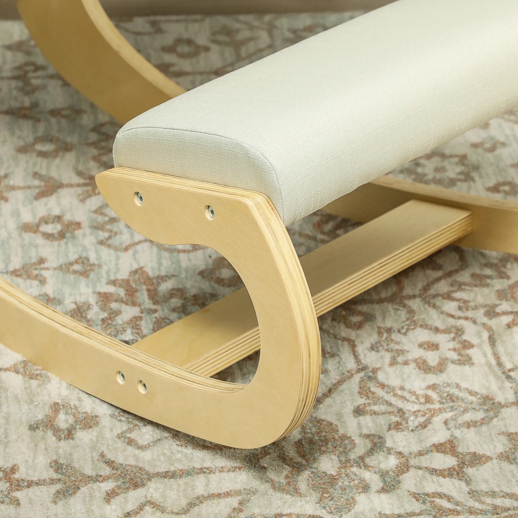 HOMCOM Scaun Ergonomic Postural din Material Textil, Scaun pentru Genunchi cu Mișcare de Legănare, 55x85x55 cm, Alb Crem | Aosom Romania