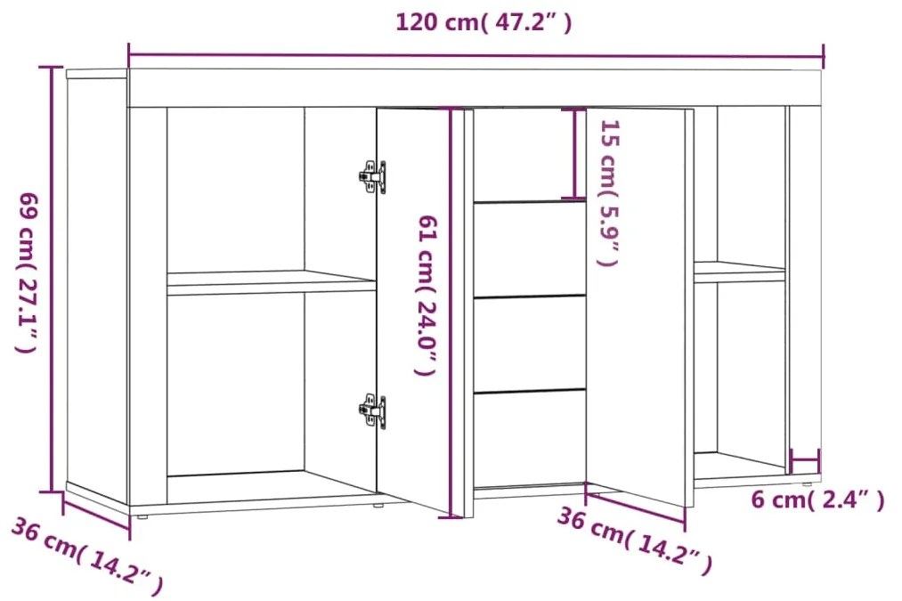 Servanta, stejar fumuriu, 120x36x69 cm, lemn compozit 1, Stejar afumat