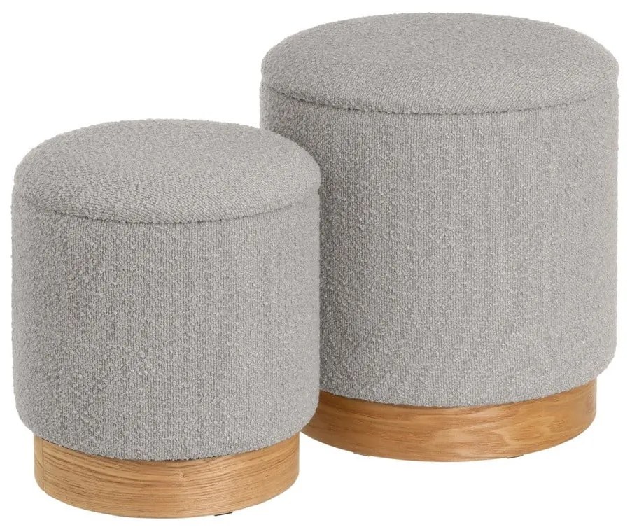 Pufuri gri-deschis 2 buc. cu tapițerie din țesătură bouclé – Casa Selección