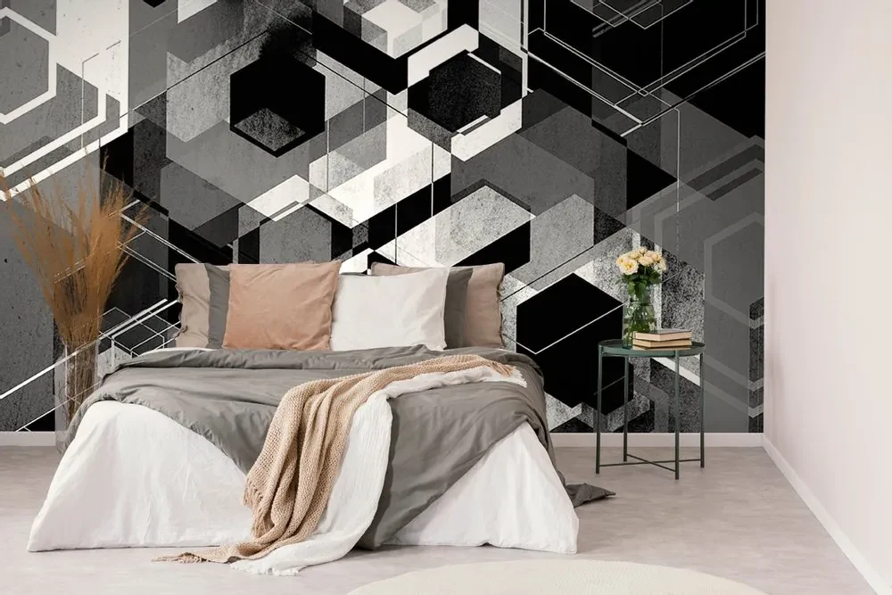 Tapet autoadeziv geometrie în design alb-negru
