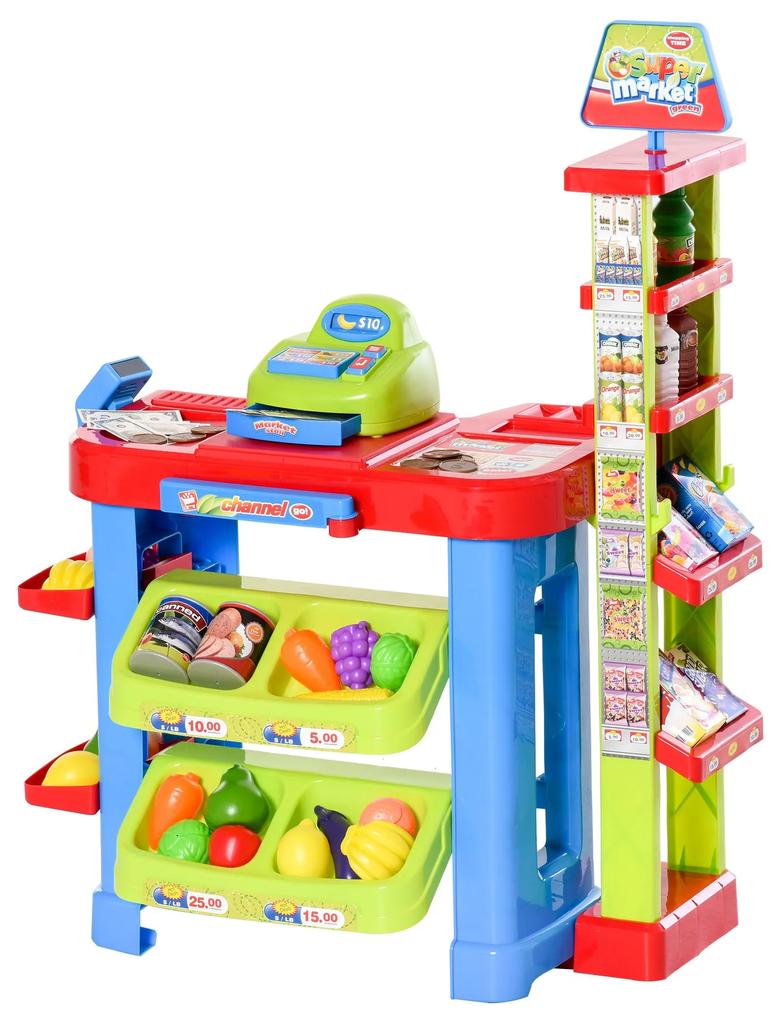 HOMCOM Joc Supermarket pentru copii cu Lumini si Sunete Casa de marcat de jucarie si Accesorii