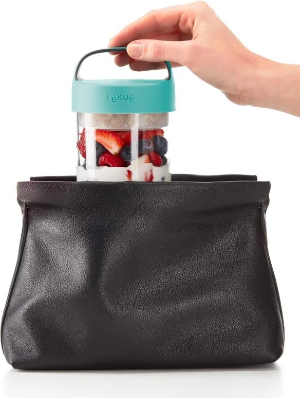 Sticla cu compartimente Lekue On The Go 1010225, 600 ml, -20/+100 °C, Inchidere ermetica, Maner, Turcoaz