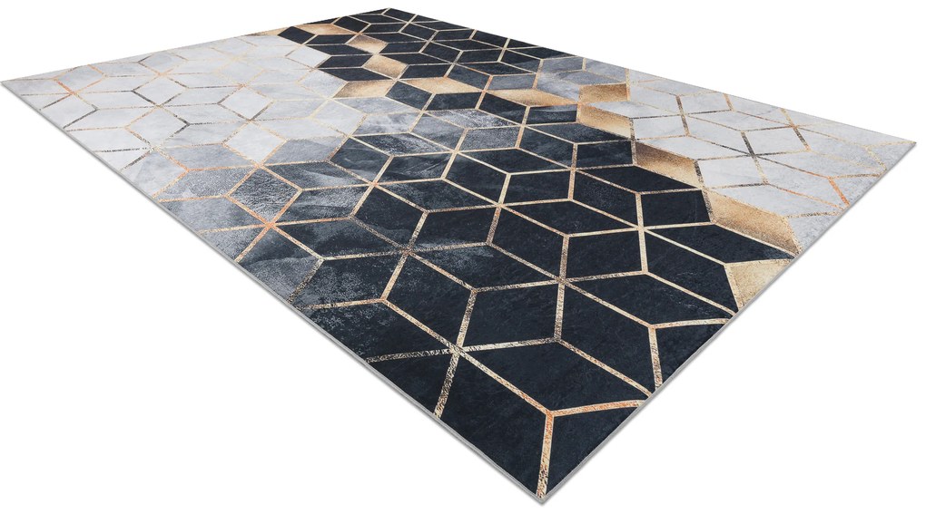 ANDRE 1171 covor lavabil cub, geometric anti-alunecare - negru / aur - SECUNDAR-COTATI PRODUSUL
