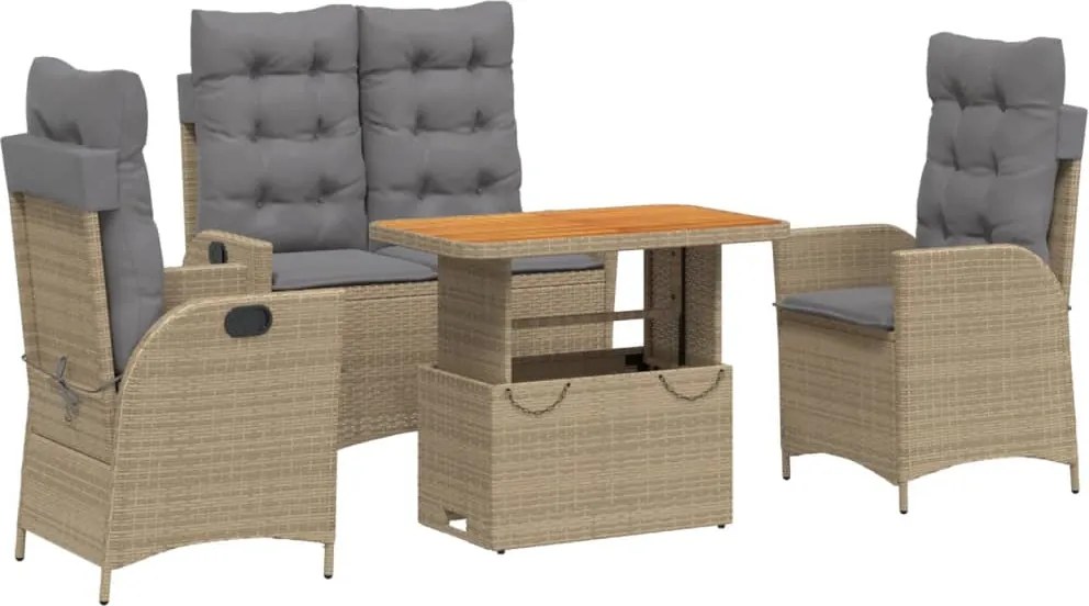 vidaXL Set canapele de grădină, 4 piese, cu perne, bej, poliratan