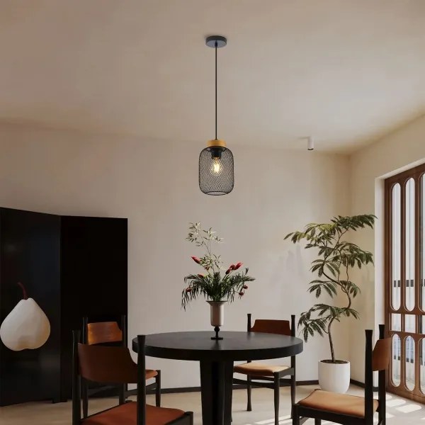 Brilagi - Lustră suspendată pe cablu BASKLITE 1xE27/15W/230V, lemn/negru