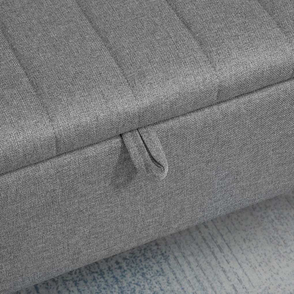 HOMCOM Bancă cu spațiu de depozitare, bancă tapițată cu aspect de in, cutie de depozitare cu picioare din oțel 102 x 40 x 44 cm, Gri | Aosom Romania