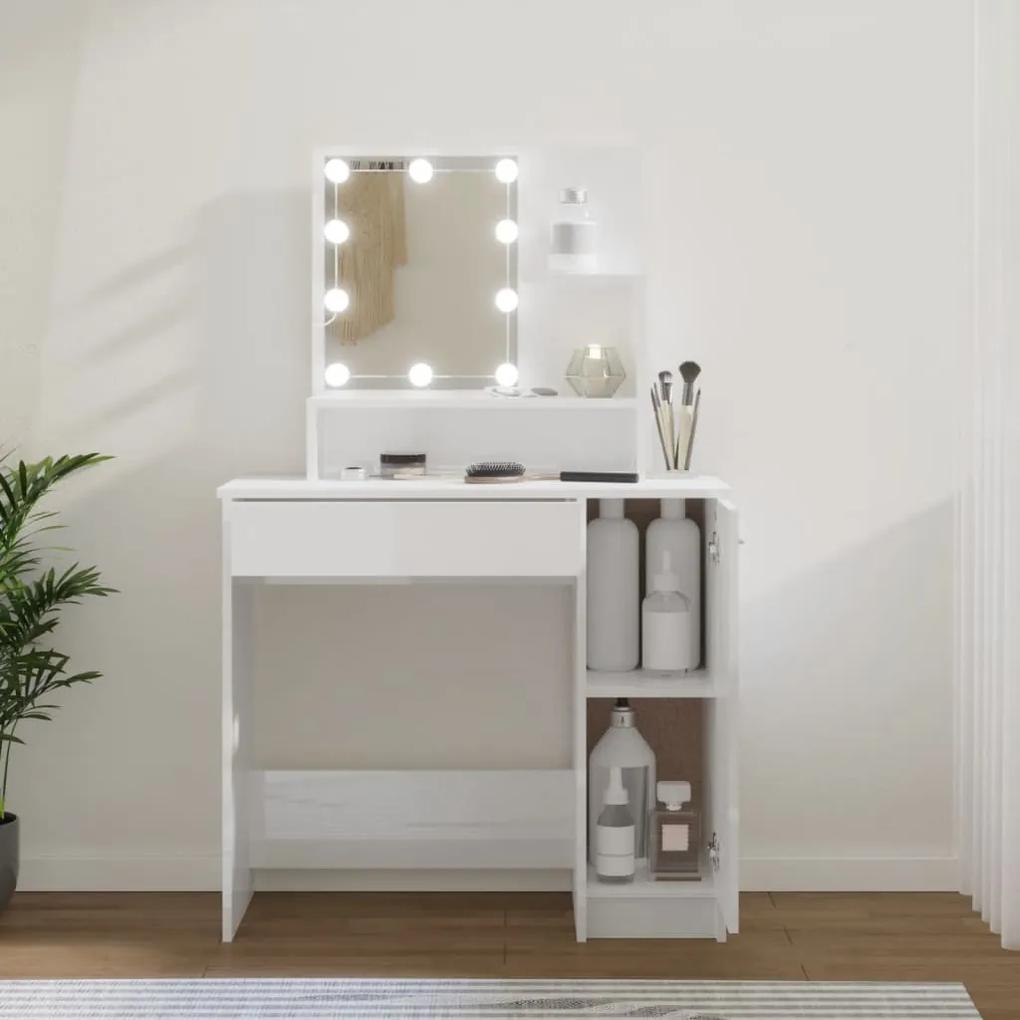 Masa de toaleta cu LED, alb extralucios, 86,5x35x136 cm