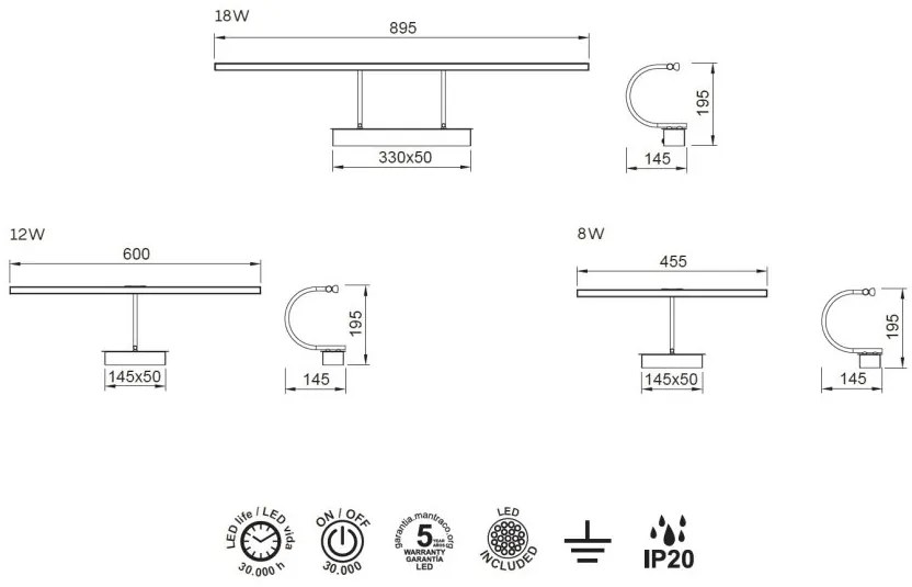 Aplica LED pentru oglinda/tablou PARACURU 8W Antique brass