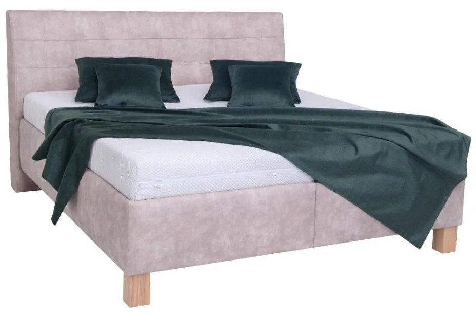 Pat tapițat VIOLET 160 x 200 cm, cu saltea și spațiu de depozitare, bej