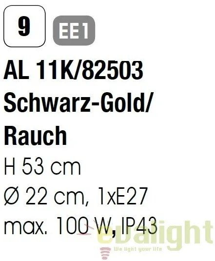 Stalp iluminat exterior stil clasic IP43 H45 Puchberg AL 11K/82503 schwarz-gold/rauch OR