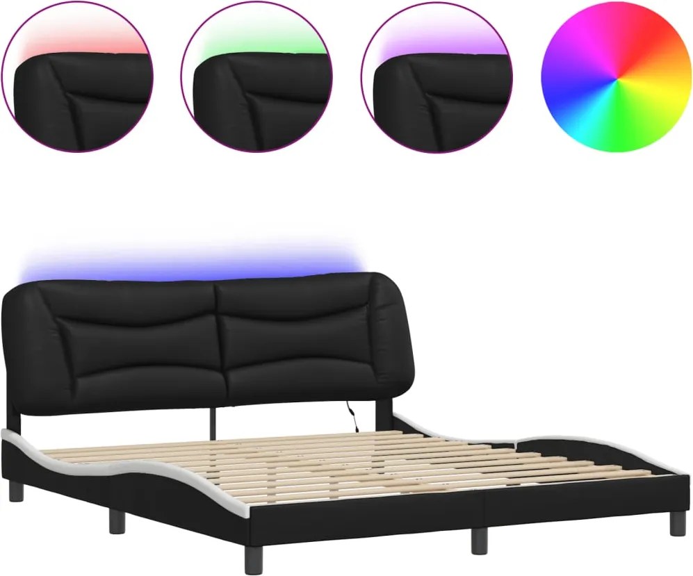 vidaXL Cadru de pat cu LED fără saltea, Hvar, negru și alb, 180x200 cm