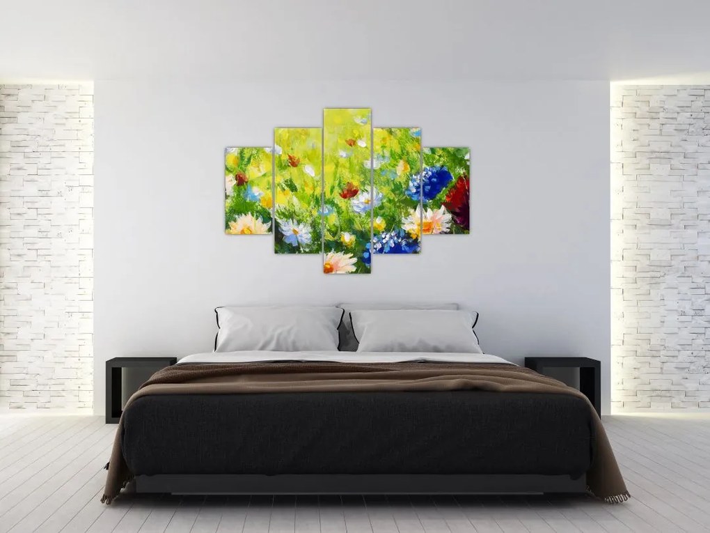 Tablou - Pictură în ulei, pajiște înflorită (150x105 cm)