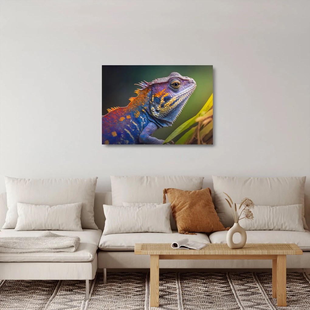 Tablou pe sticlă - Iguana colorată (70x50 cm)
