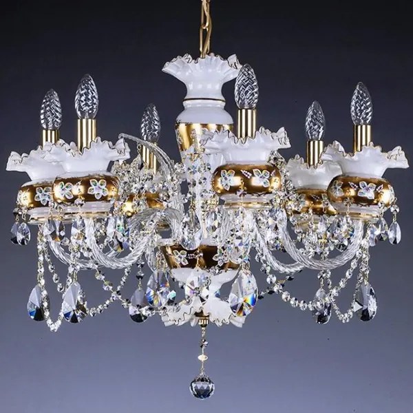 Candelabru cristal Bohemia 6 brate, diam. 66cm Esmeralda VI.white CE