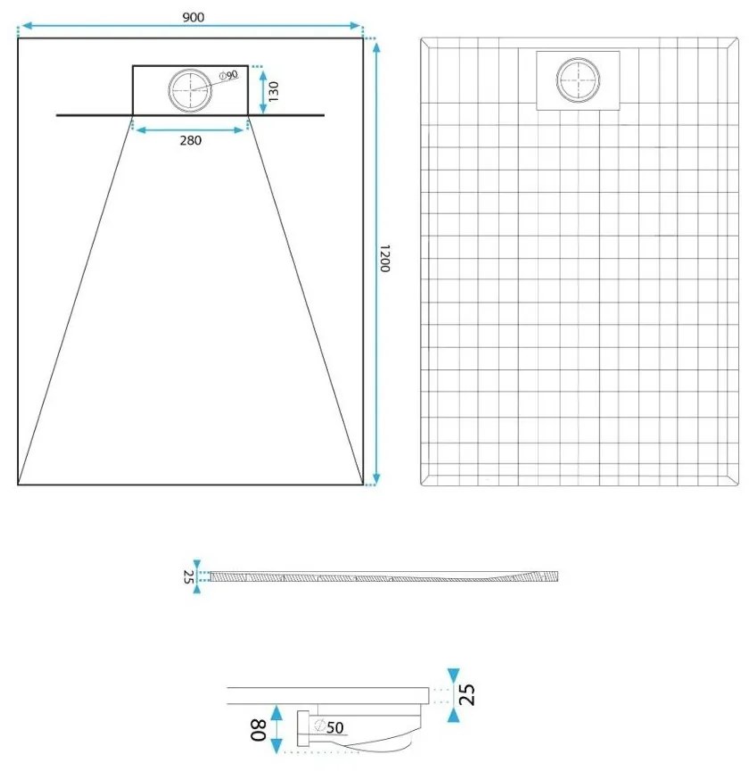 Rea Bazalt Carrara White cadita de dus dreptunghiulara x120 cm alb-bej REA-K7001