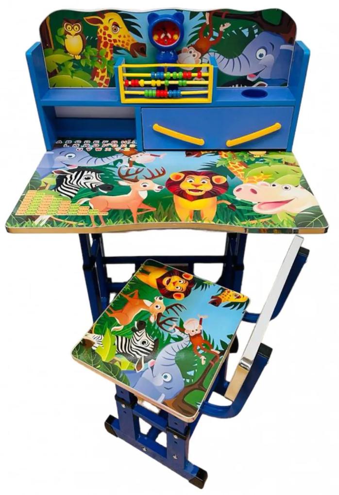 Birou cu sertare si scaunel pentru copii, 69x45x65 cm, Zoo, Albastru- MSP-56