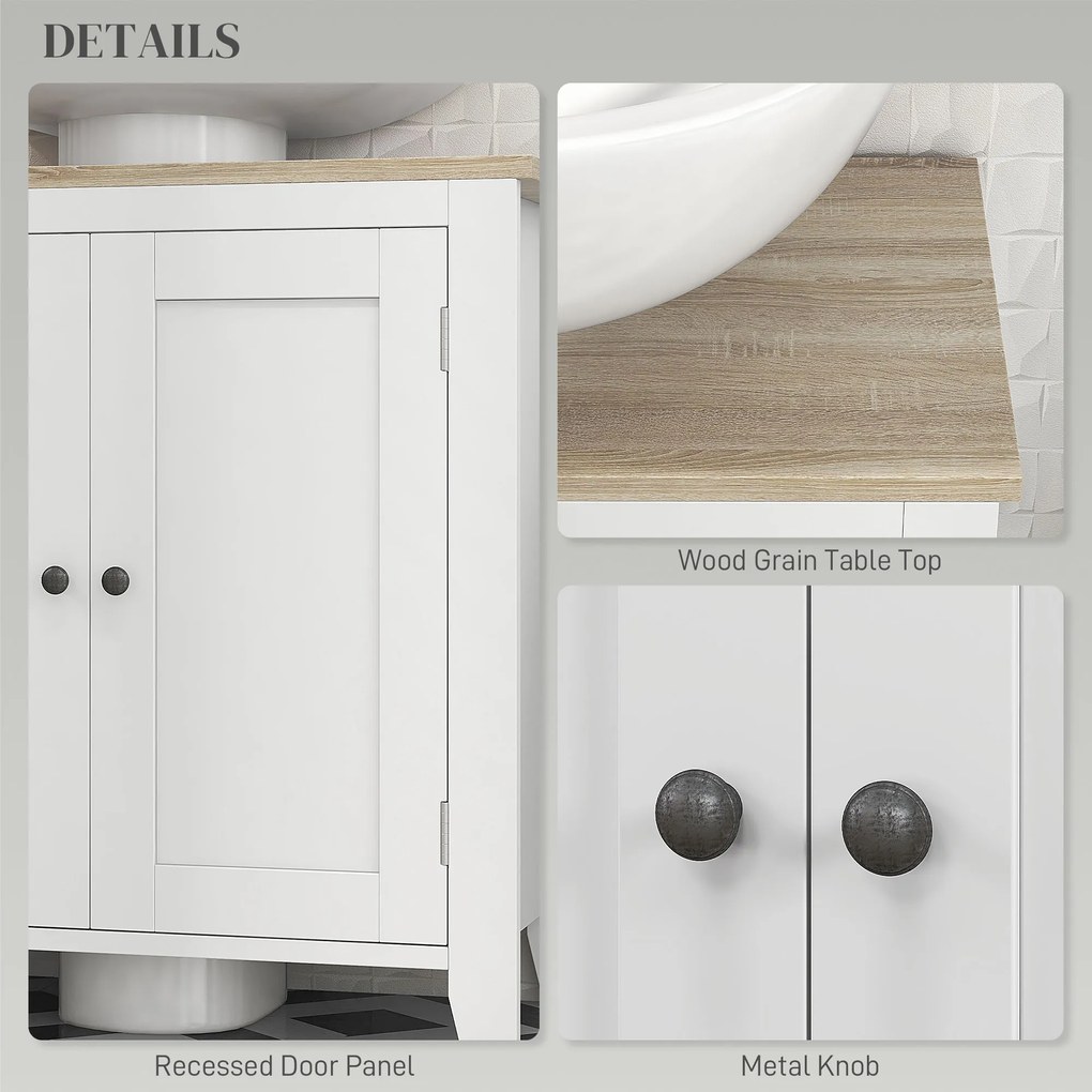 kleankin Dulap pentru Baie, Dulap Sub Chiuvetă, Dulap de Baie cu Formă de U și Raft Intern Reglabil, 60x30x60cm, Alb | Aosom Romania