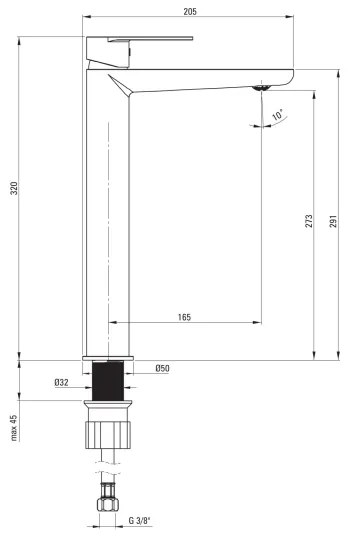 Deante BGA_020K - baterie pentru lavoar ALPINIA, crom lucios