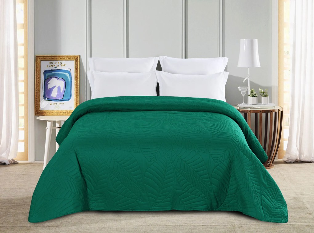 Cuvertura de pat verde cu model LEAVES Dimensiune: 220 x 240 cm